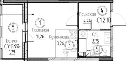 Планировка — Аквилон Верба, Студия, 23 м²