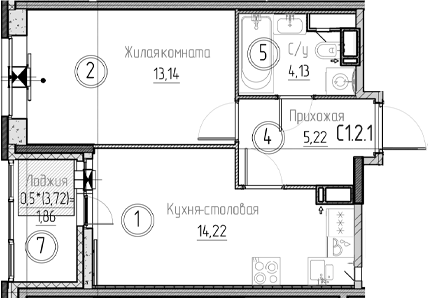 Планировка — Аквилон Верба, 2-комн., 37 м²