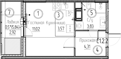 Планировка — Аквилон Верба, Студия, 23 м²
