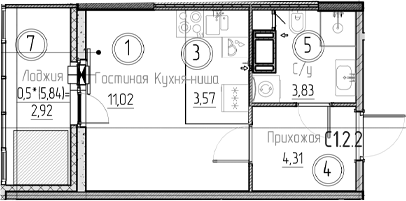 Планировка — Аквилон Верба, Студия, 23 м²