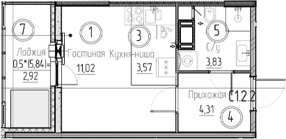 Планировка — Аквилон Верба, Студия, 23 м²
