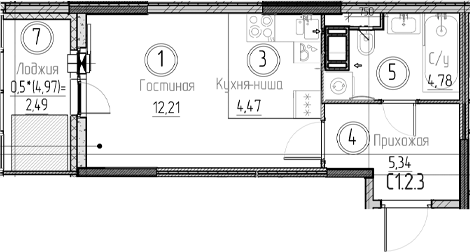 Планировка — Аквилон Верба, Студия, 27 м²