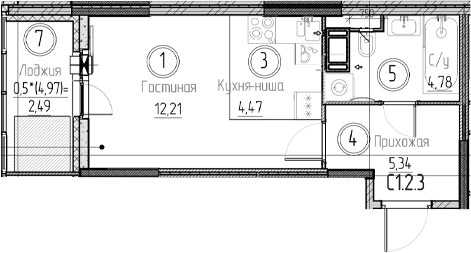 Планировка — Аквилон Верба, Студия, 27 м²