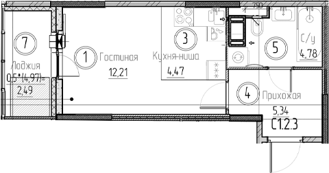Планировка — Аквилон Верба, Студия, 27 м²