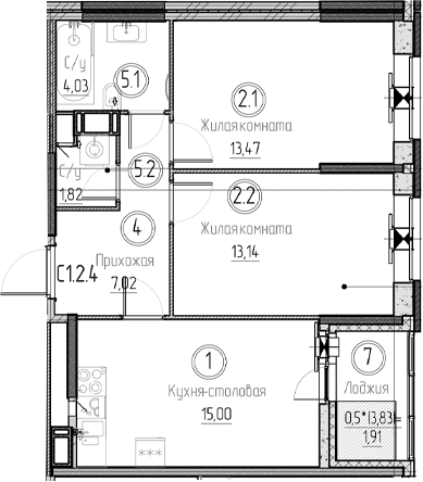 Планировка — Аквилон Верба, 3-комн., 54 м²