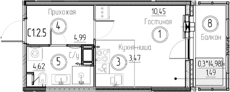 Планировка — Аквилон Верба, Студия, 24 м²