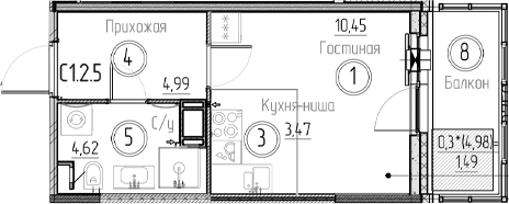 Планировка — Аквилон Верба, Студия, 24 м²
