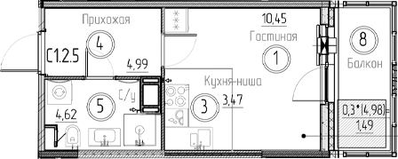 Планировка — Аквилон Верба, Студия, 24 м²
