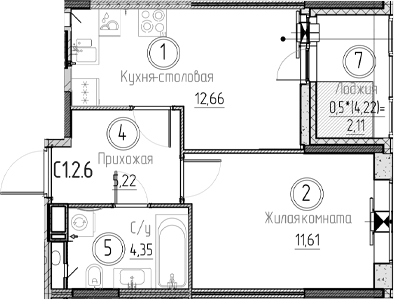 Планировка — Аквилон Верба, 1-комн., 34 м²
