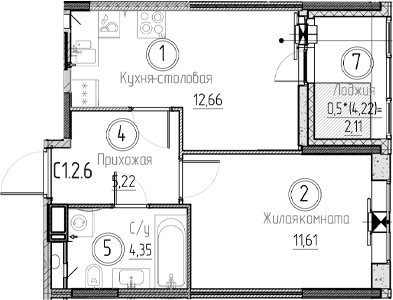 Планировка — Аквилон Верба, 1-комн., 34 м²
