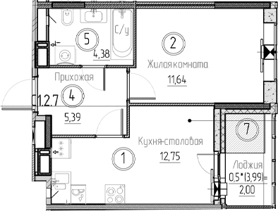 Планировка — Аквилон Верба, 1-комн., 34 м²