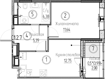 Планировка — Аквилон Верба, 1-комн., 34 м²