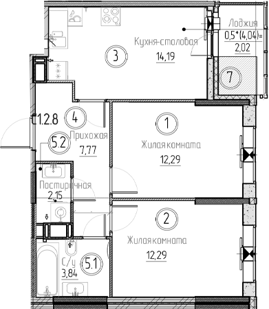 Планировка — Аквилон Верба, 2-комн., 53 м²