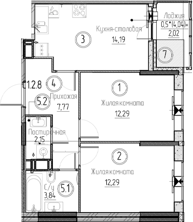 Планировка — Аквилон Верба, 2-комн., 53 м²