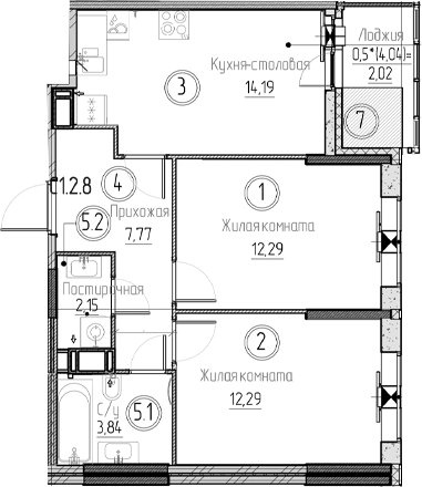 Планировка — Аквилон Верба, 2-комн., 53 м²