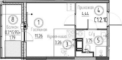 Планировка — Аквилон Верба, Студия, 23 м²