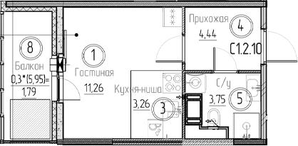 Планировка — Аквилон Верба, Студия, 23 м²