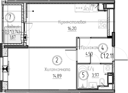 Планировка — Аквилон Верба, 2-комн., 40 м²