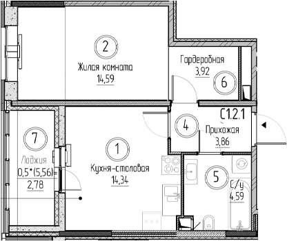 Планировка — Аквилон Верба, 1-комн., 41 м²