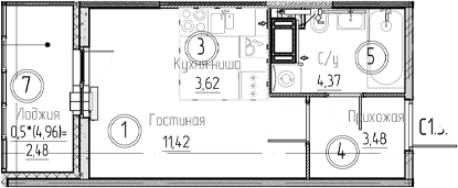 Планировка — Аквилон Верба, Студия, 23 м²