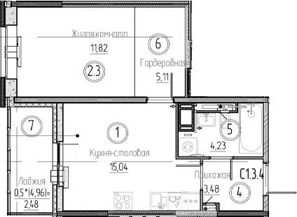 Планировка — Аквилон Верба, 2-комн., 40 м²