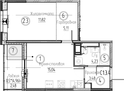 Планировка — Аквилон Верба, 1-комн., 40 м²