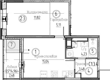 Планировка — Аквилон Верба, 2-комн., 40 м²
