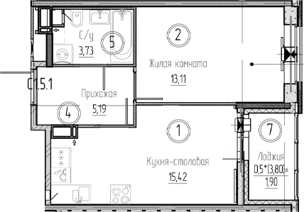 Планировка — Аквилон Верба, 2-комн., 37 м²