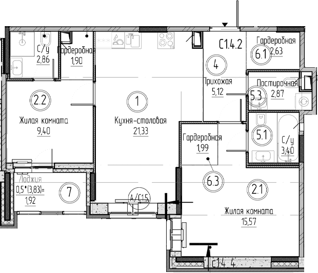 Планировка — Аквилон Верба, 3-комн., 67 м²