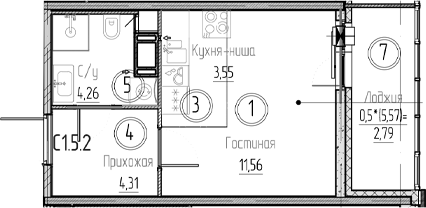 Планировка — Аквилон Верба, Студия, 24 м²