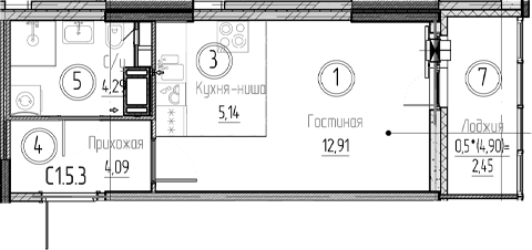 Планировка — Аквилон Верба, Студия, 26 м²