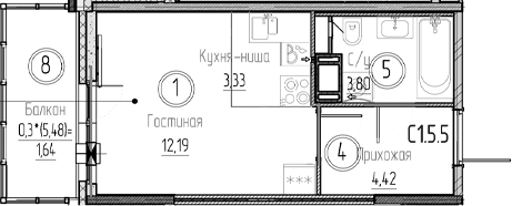 Планировка — Аквилон Верба, Студия, 24 м²