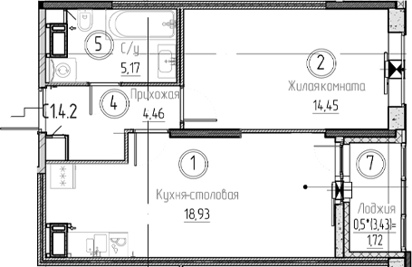 Планировка — Аквилон Верба, 2-комн., 43 м²