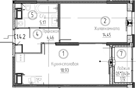 Планировка — Аквилон Верба, 2-комн., 43 м²