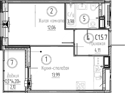 Планировка — Аквилон Верба, 1-комн., 34 м²