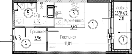 Планировка — Аквилон Верба, Студия, 24 м²