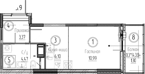 Планировка — Аквилон Верба, Студия, 25 м²