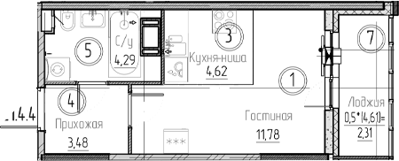 Планировка — Аквилон Верба, Студия, 24 м²