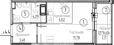 Планировка — Аквилон Верба, Студия, 24 м²