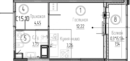 Планировка — Аквилон Верба, Студия, 24 м²