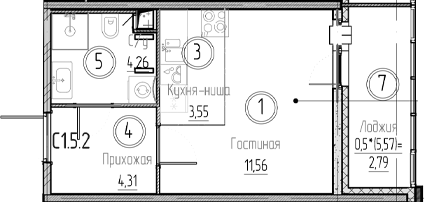 Планировка — Аквилон Верба, Студия, 24 м²