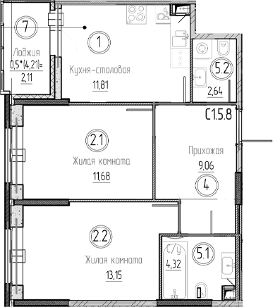 Планировка — Аквилон Верба, 2-комн., 53 м²