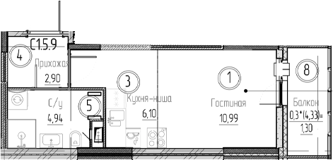 Планировка — Аквилон Верба, Студия, 25 м²