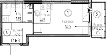 Планировка — Аквилон Верба, Студия, 26 м²