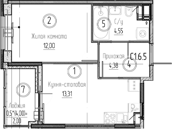 Планировка — Аквилон Верба, 1-комн., 34 м²