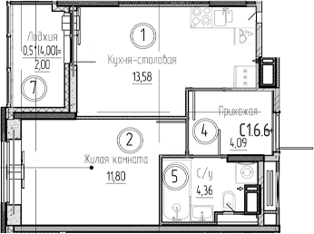 Планировка — Аквилон Верба, 1-комн., 34 м²