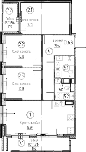Планировка — Аквилон Верба, 4-комн., 71 м²