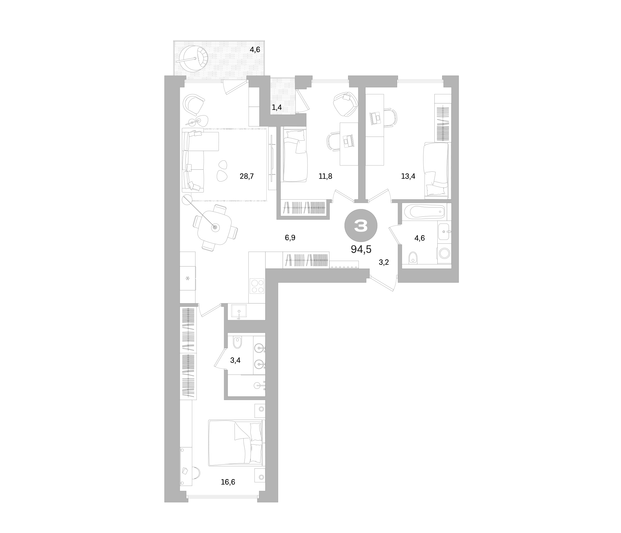 Планировка — Северный ветер, 4-комн., 89 м²