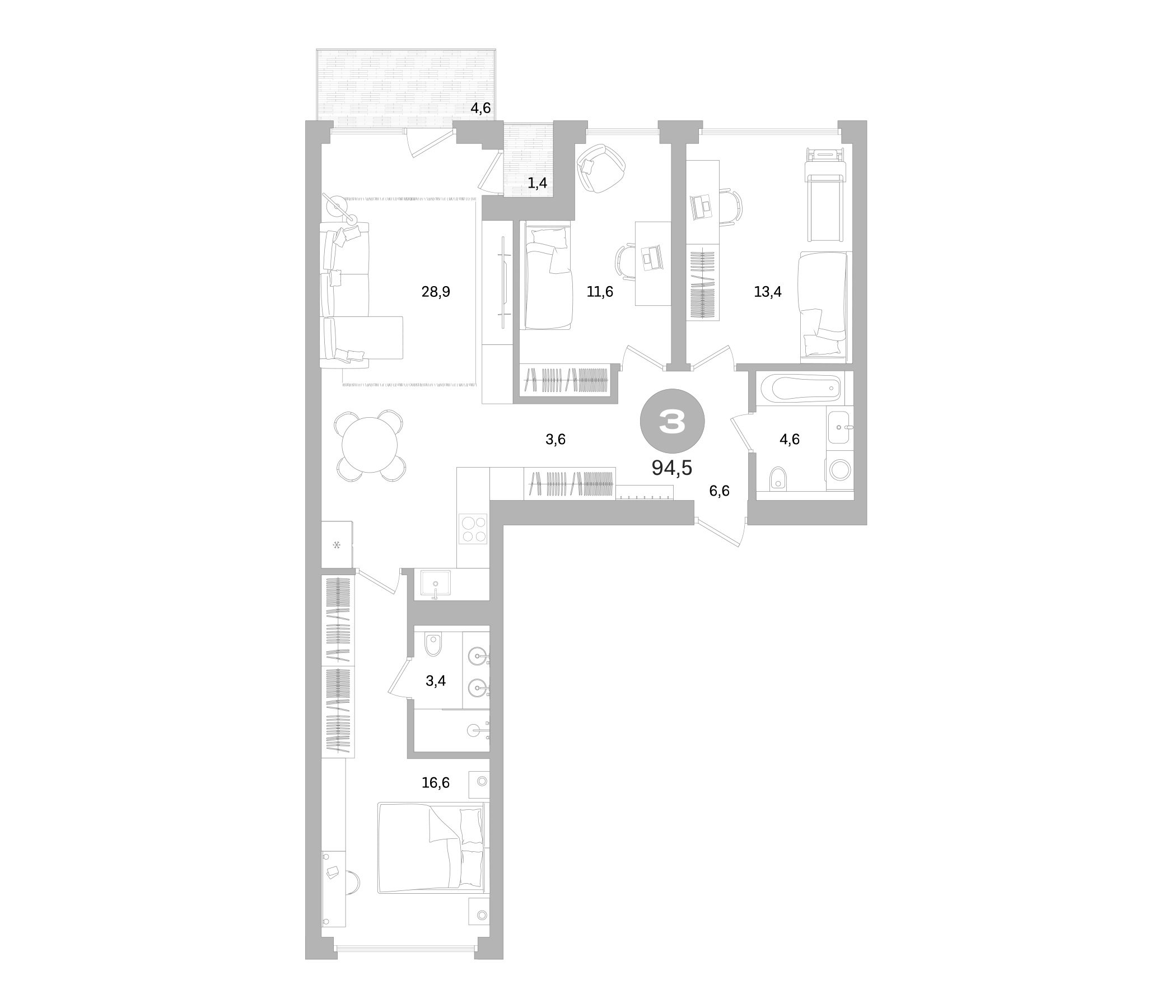 Планировка — Северный ветер, 4-комн., 89 м²