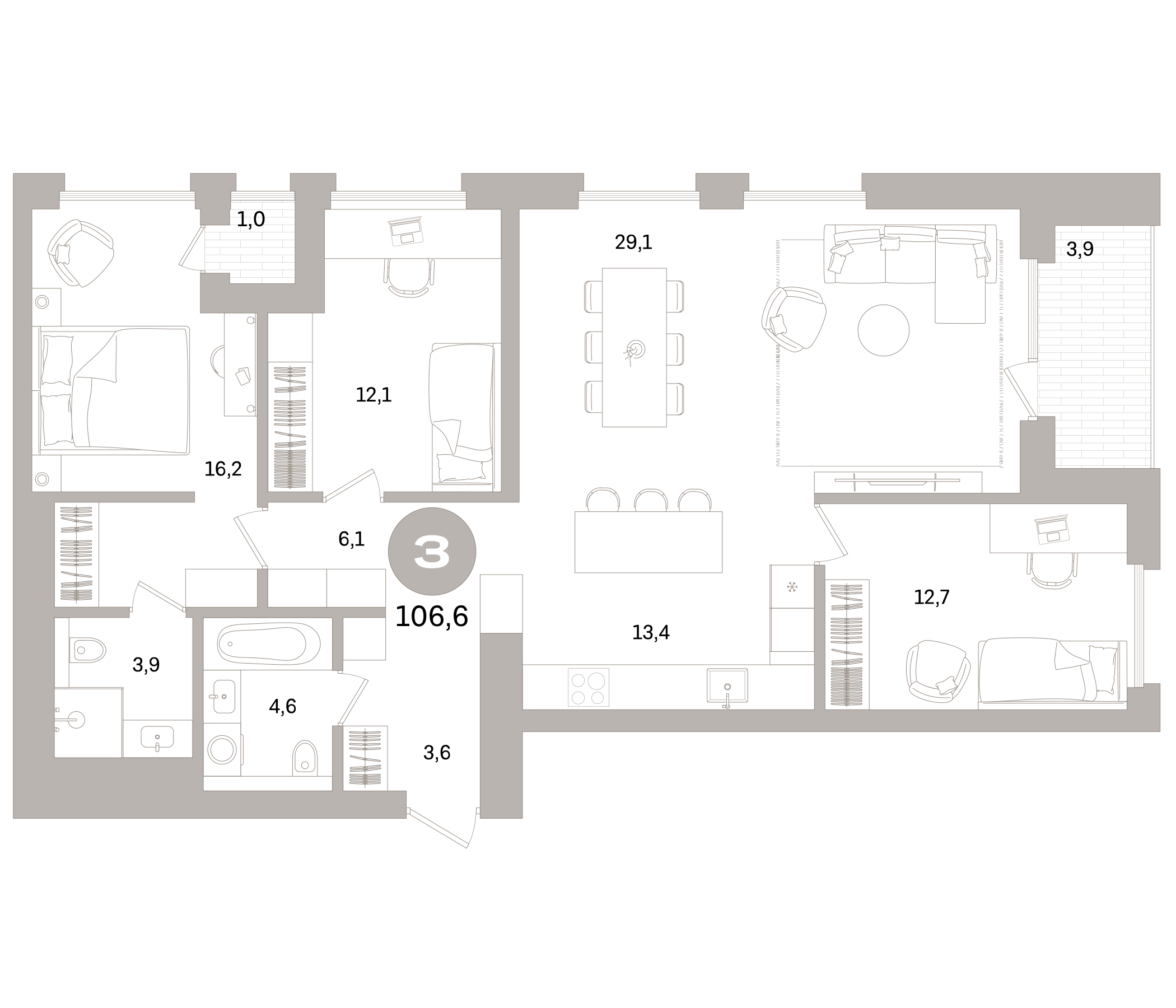 Планировка — Северный ветер, 4-комн., 102 м²